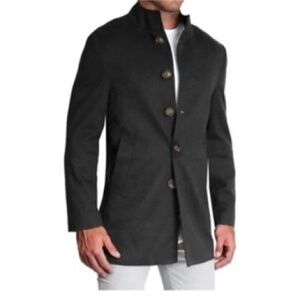 Black State & Liberty Herringbone open button overcoat